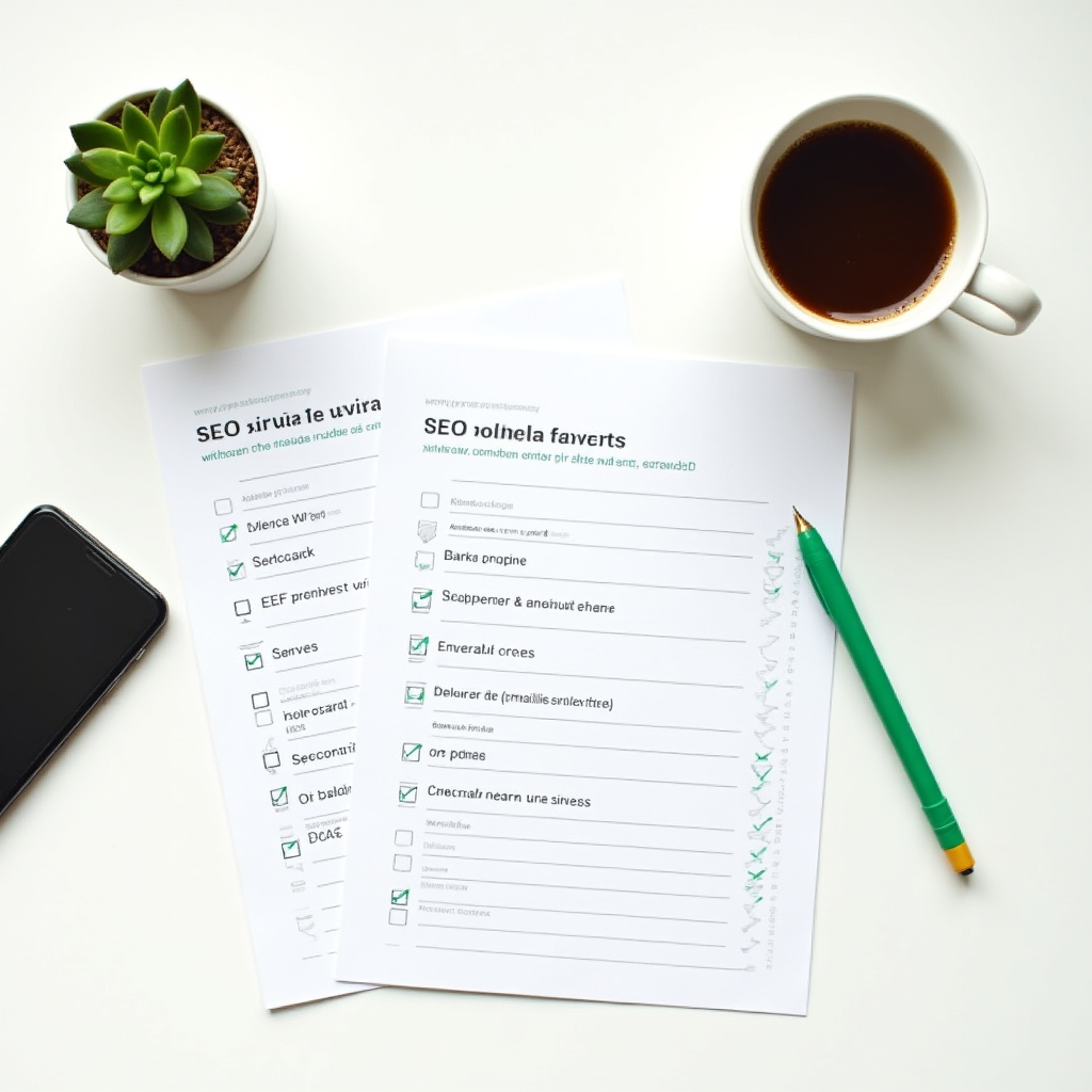 Vytištěné SEO checklisty na pracovním stole